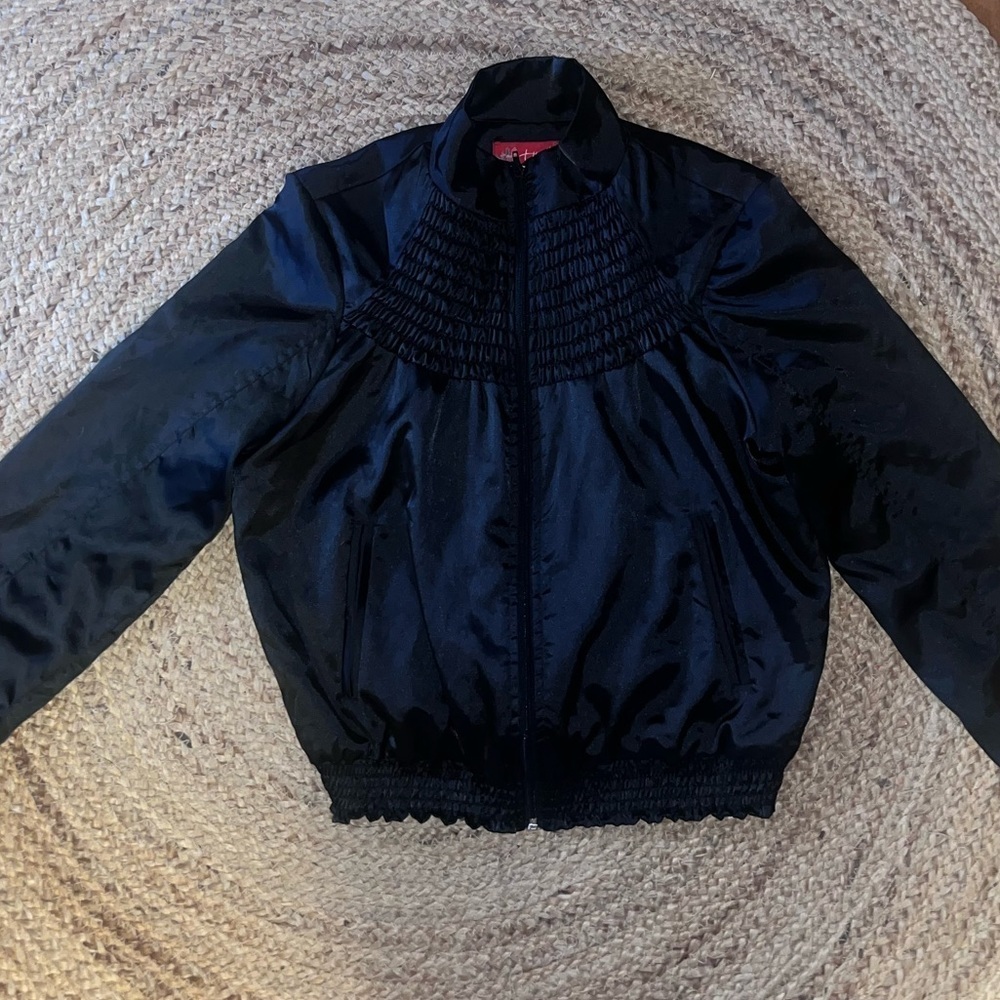 GORGEOUS VTG Satin Bomber Jacket-Shirring Detail Neckline--SzXs-S EUC -🖤 - Picture 16 of 16